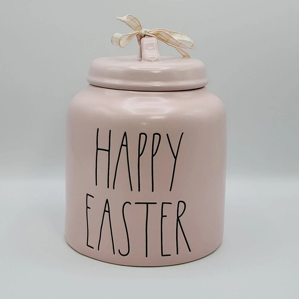 Rae Dunn Happy Easter Pink Ceramic Canister Cookie Jar 8.5in Artisan